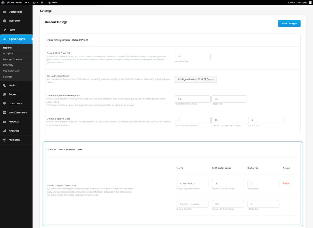 Custom Order Costs For WooCommerce
